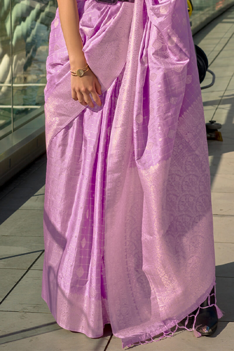 Adorable Lavender Soft Banarasi Silk Saree With Preferable Blouse Piece