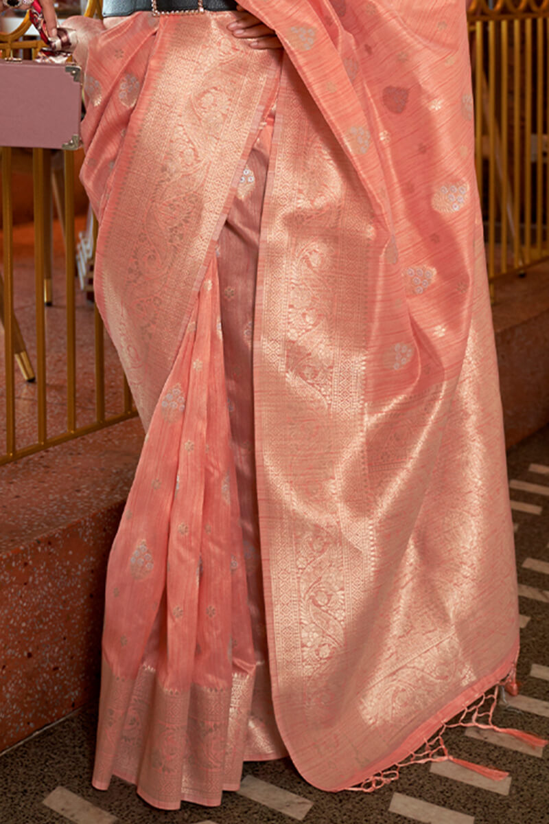 Effervescent Pink Soft Banarasi Silk Saree With Fugacious Blouse Piece