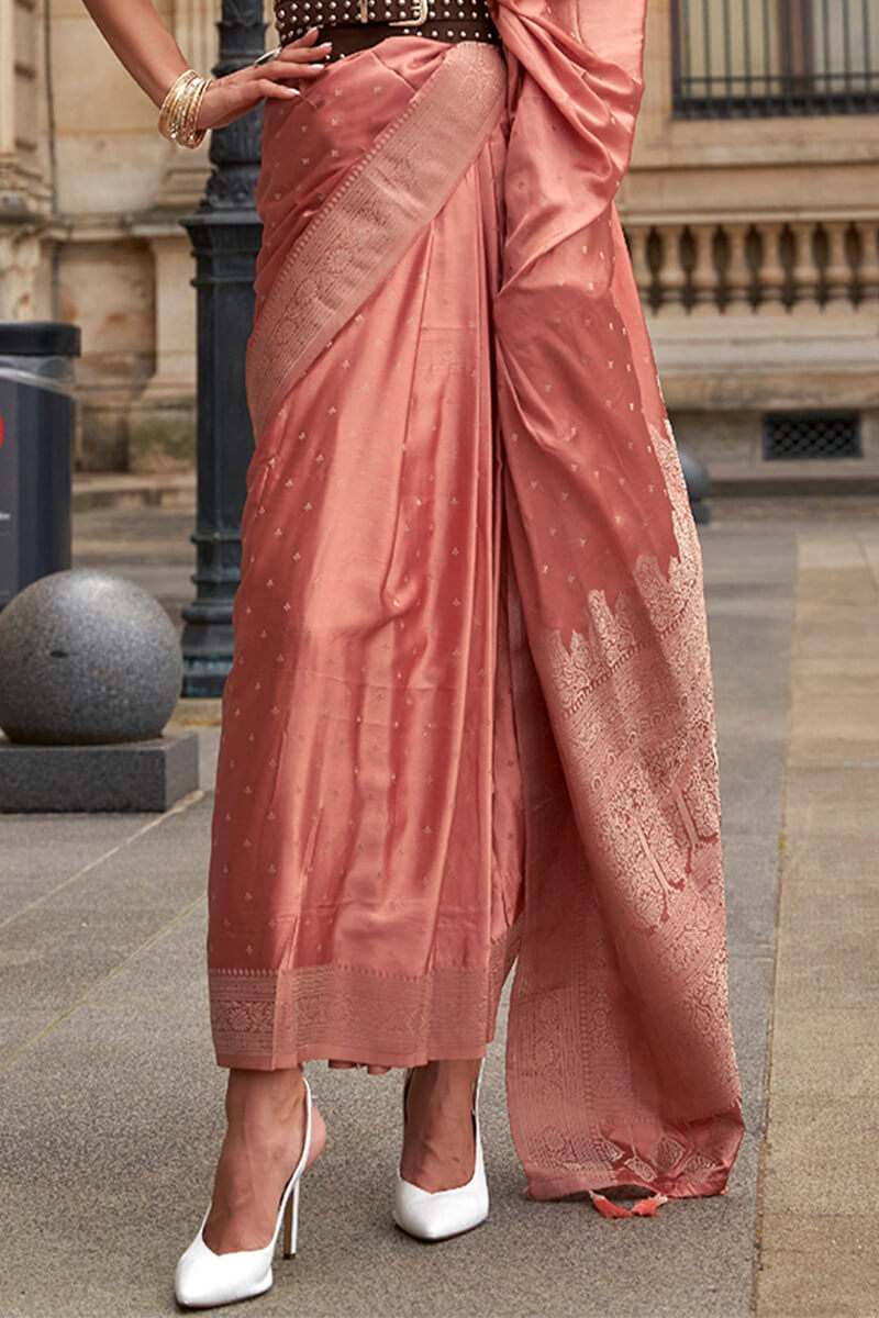 Improbable Peach Soft Banarasi Silk Saree With Alluring Blouse Piece