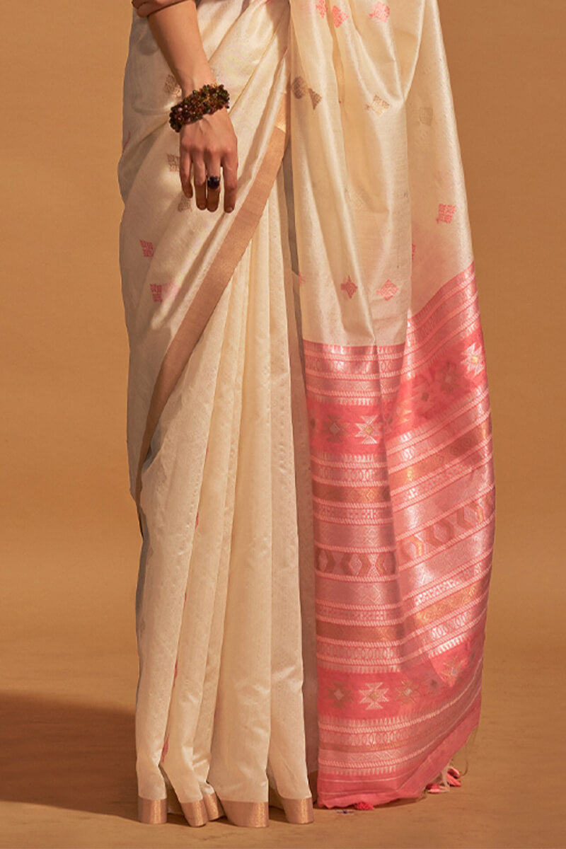 Classy Beige Soft Banarasi Silk Saree With Outstanding Blouse Piece