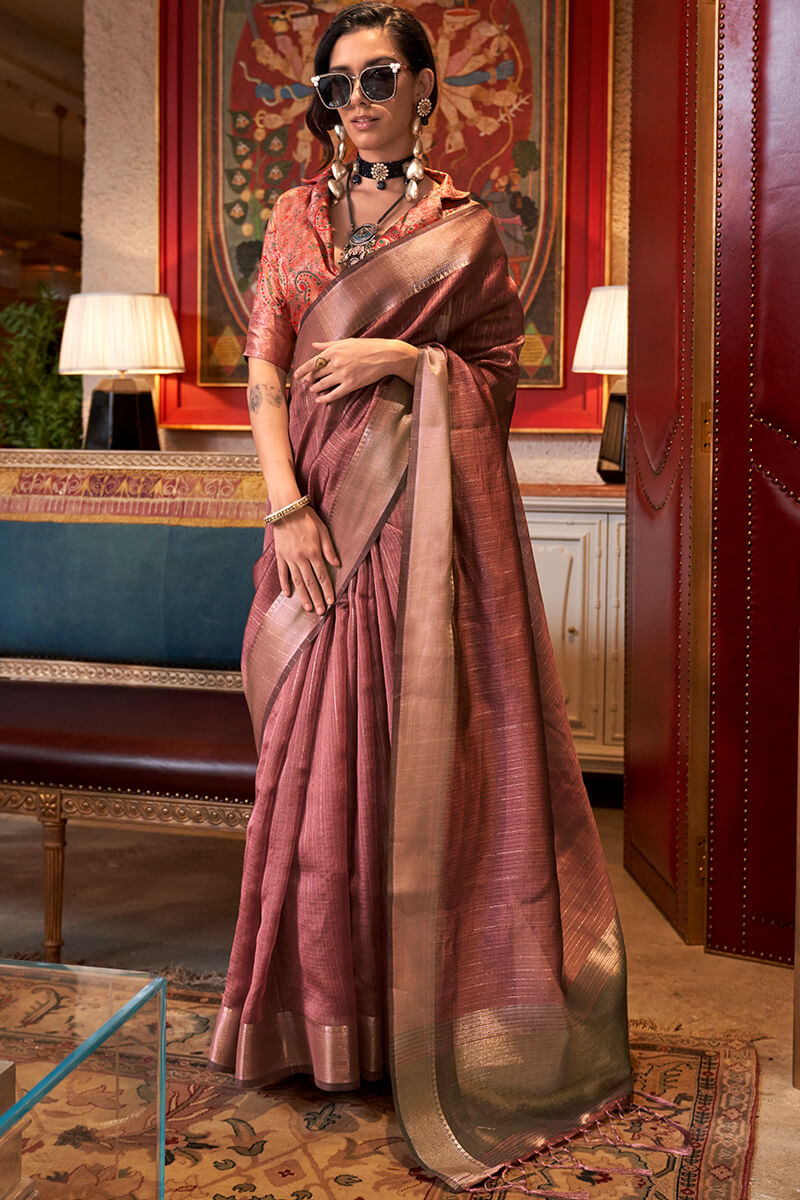 Beguiling Brown Soft Banarasi Silk Saree With Scrupulous Blouse Piece