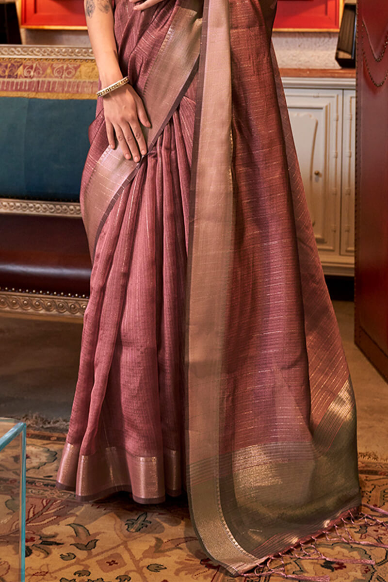 Beguiling Brown Soft Banarasi Silk Saree With Scrupulous Blouse Piece