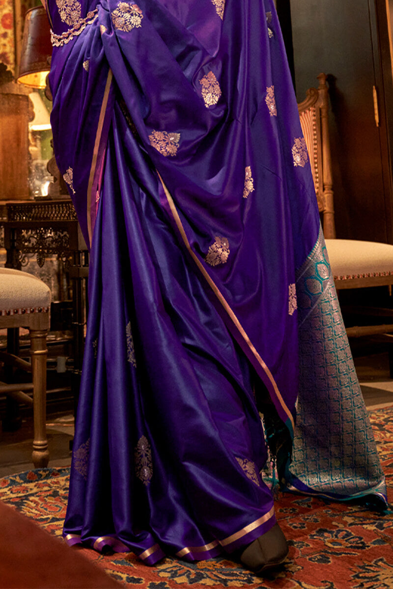 Hypnotic Purple Banarasi Satin Silk Saree With Glorious Blouse