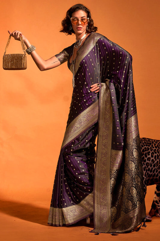 Nemesis Purple Soft Banarasi Silk Saree With Ethereal Blouse Piece