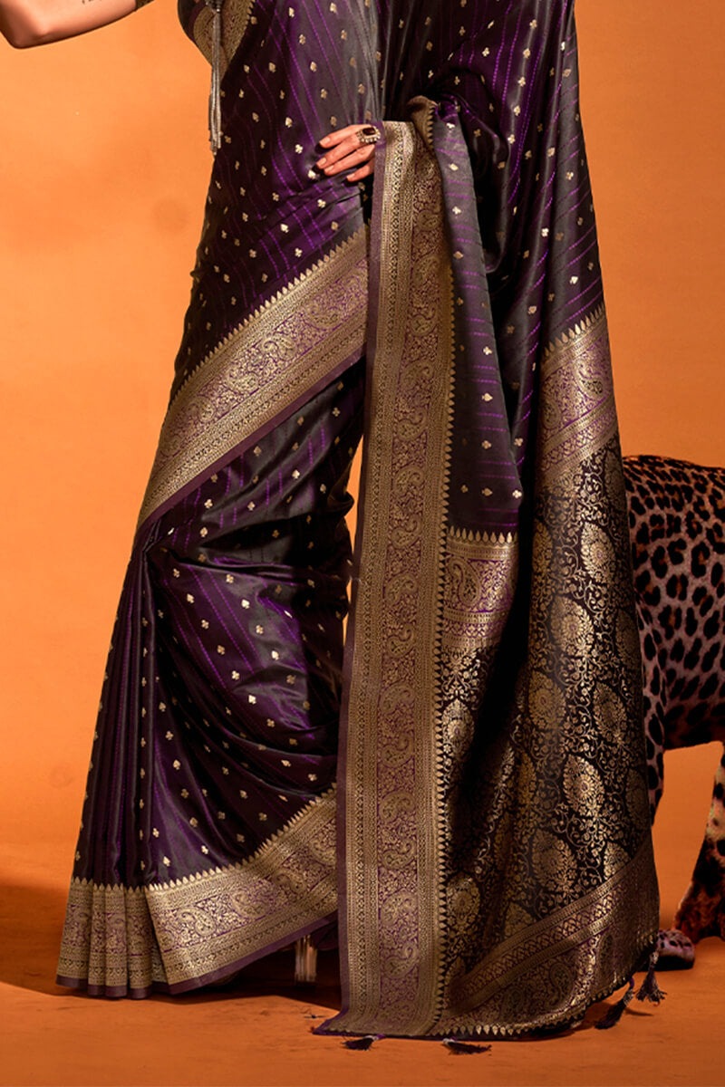 Nemesis Purple Soft Banarasi Silk Saree With Ethereal Blouse Piece