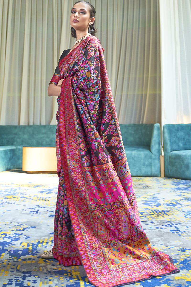 Adoring Black Pashmina saree With Divine Blouse Piece