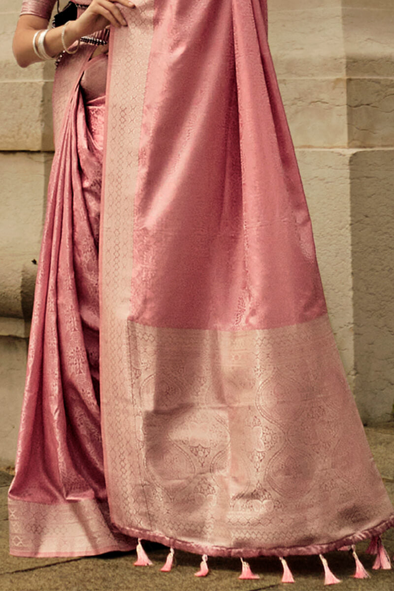 Majesty Pink Soft Banarasi Silk Saree With Rhapsody Blouse Piece