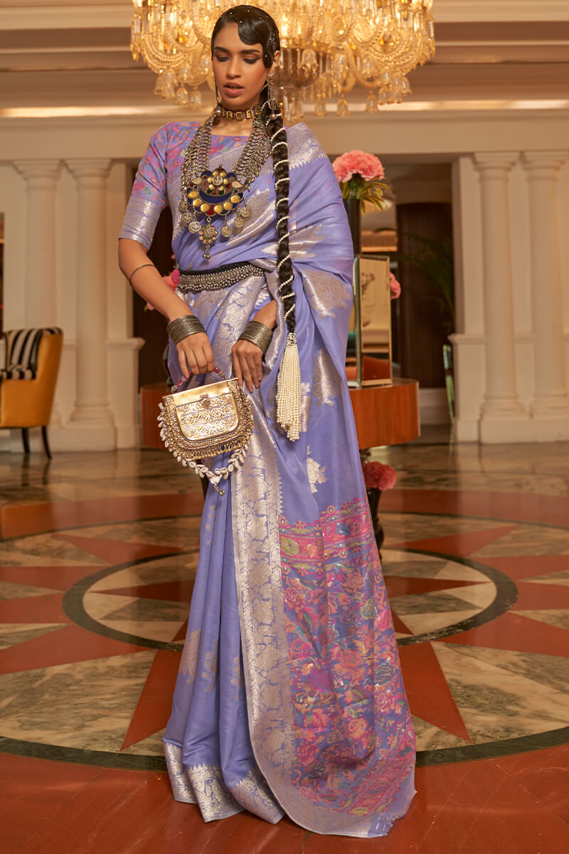 Appealing Lavender Pashmina saree With Ravishing Blouse Piece