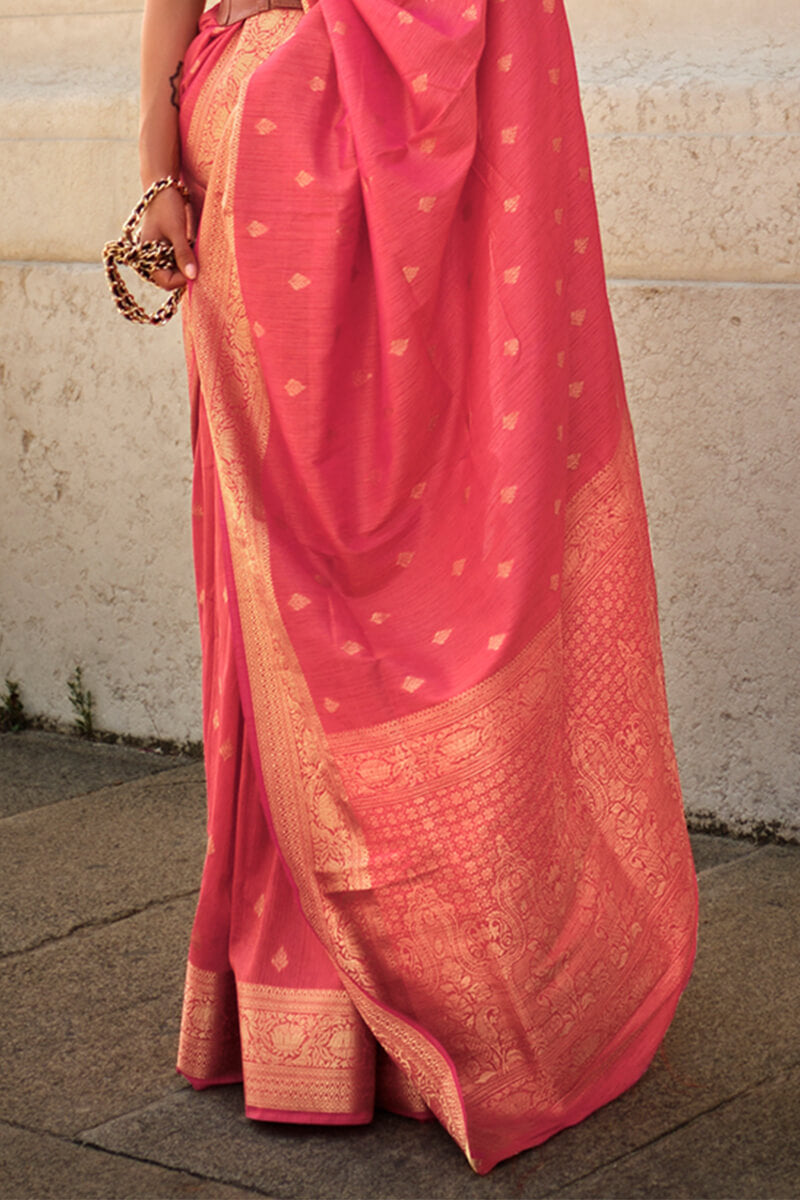 Capricious Pink Soft Banarasi Silk Saree With Seraphic Blouse Piece