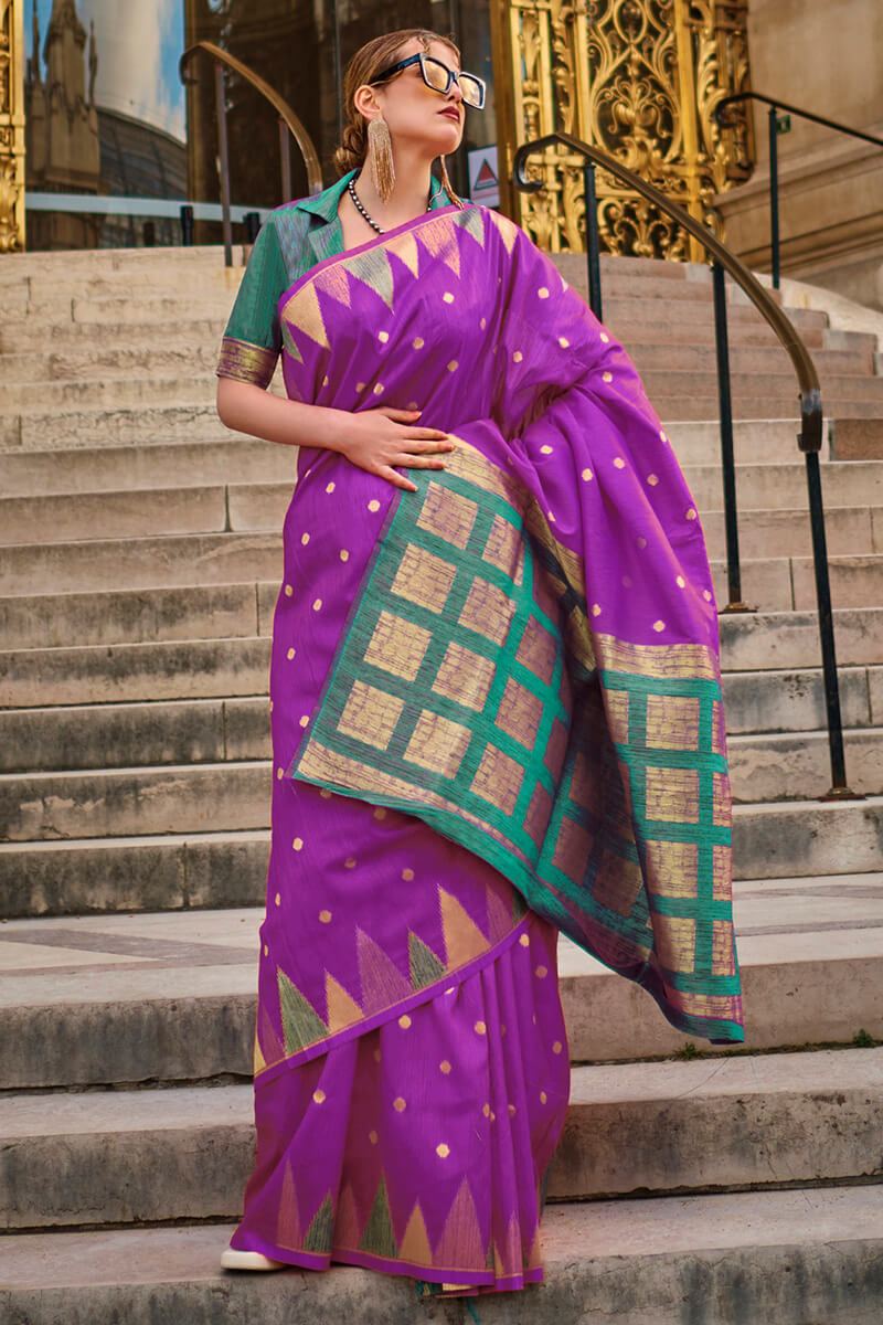 Chatoyant Purple Soft Banarasi Silk Saree With Elision Blouse Piece