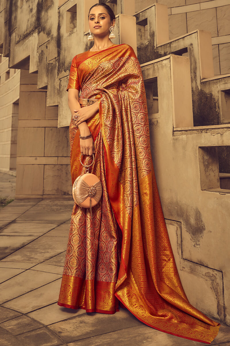 Extraordinary Red Soft Banarasi Silk Saree With Flaunt Blouse