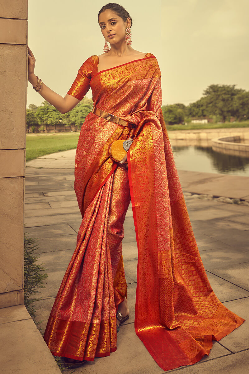 Blissful Red Soft Banarasi Silk Saree With Pleasant Blouse