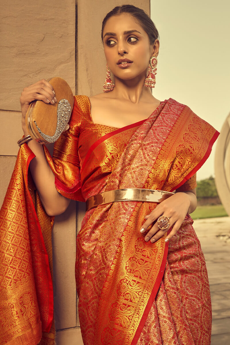 Blissful Red Soft Banarasi Silk Saree With Pleasant Blouse