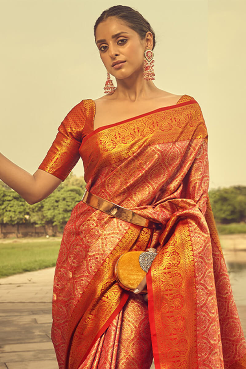 Blissful Red Soft Banarasi Silk Saree With Pleasant Blouse