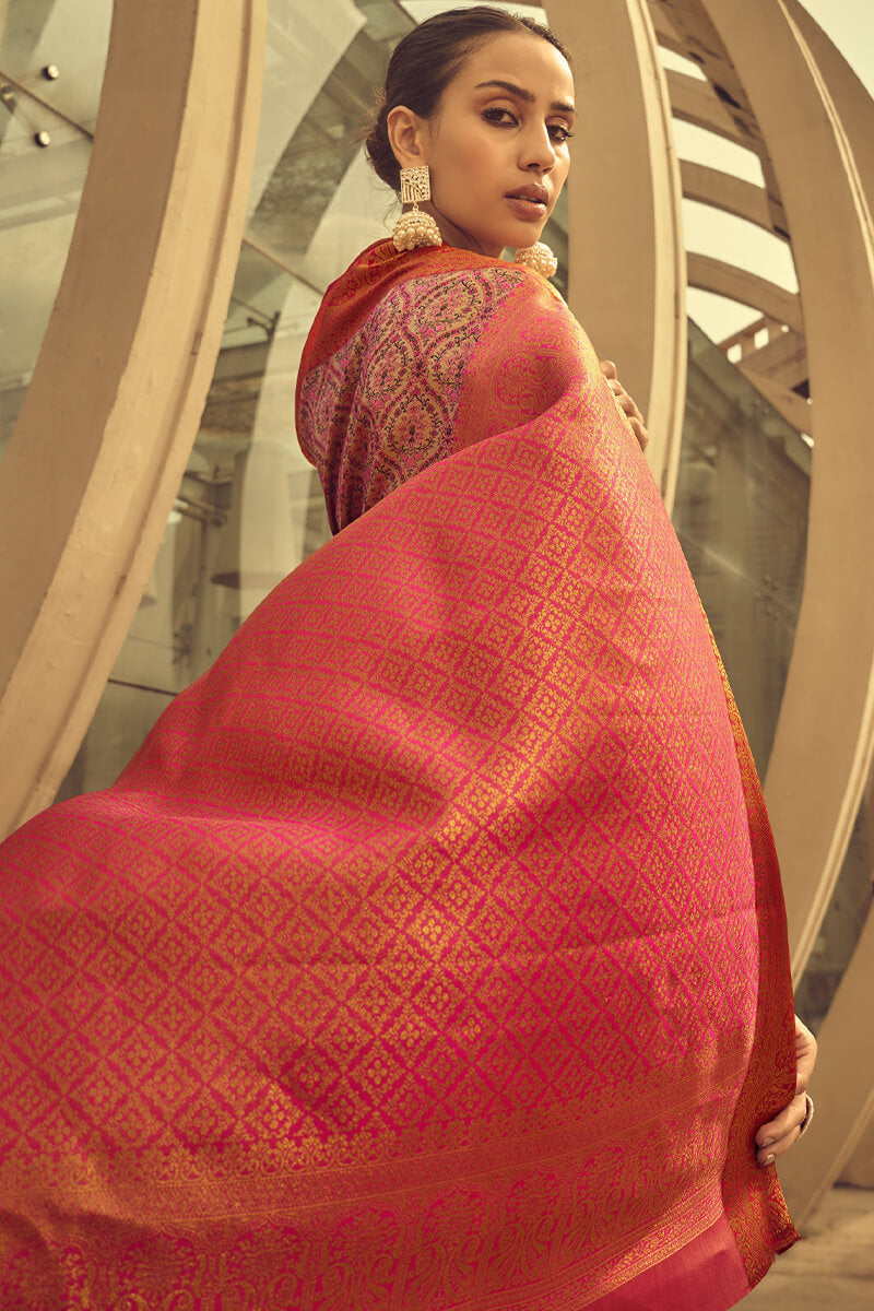 Desirable Pink Soft Banarasi Silk Saree With Inspiring Blouse