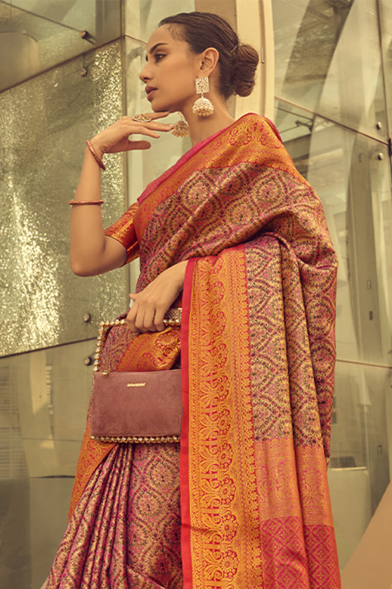 Desirable Pink Soft Banarasi Silk Saree With Inspiring Blouse