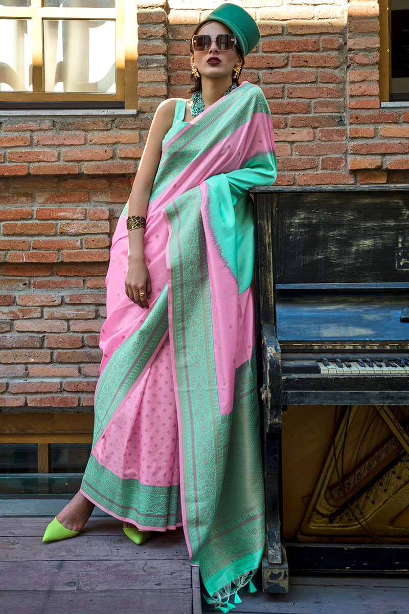 Luxuriant Firozi Soft Banarasi Silk Saree With Incomparable Blouse Piece