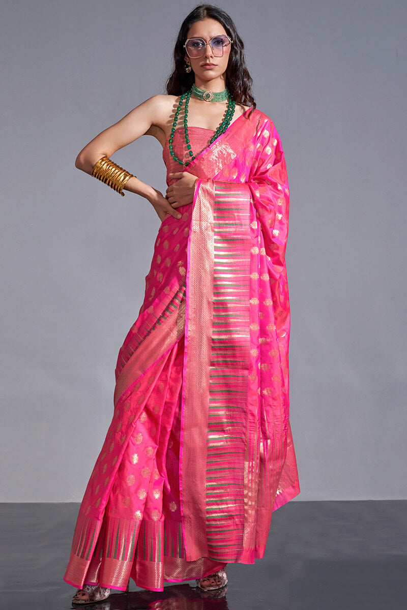 Lissome Dark Pink Soft Banarasi Silk Saree With Redolent Blouse Piece