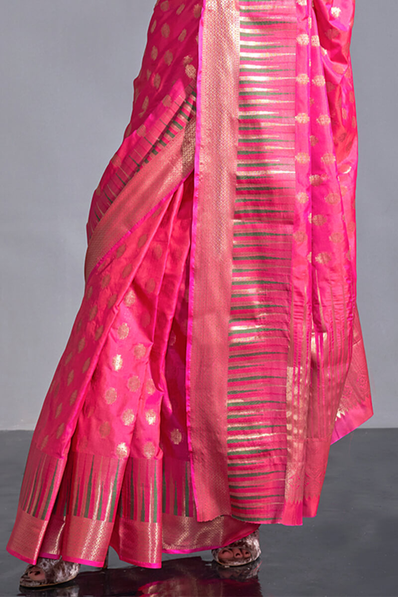 Lissome Dark Pink Soft Banarasi Silk Saree With Redolent Blouse Piece