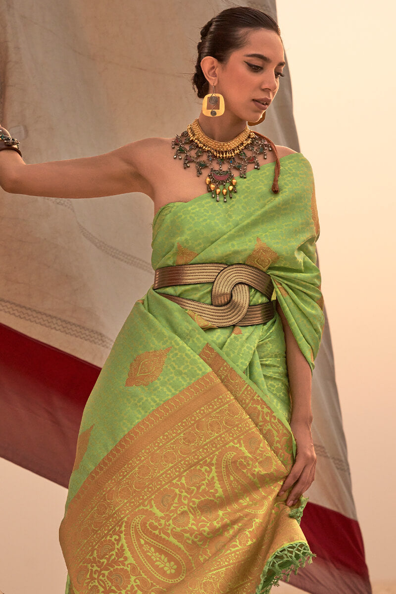 Murmurous Green Soft Banarasi Silk Saree With Diaphanous Blouse Piece