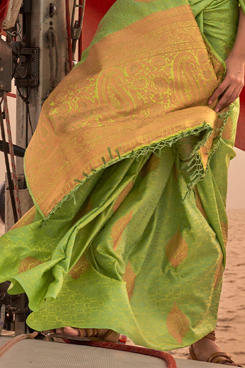 Murmurous Green Soft Banarasi Silk Saree With Diaphanous Blouse Piece