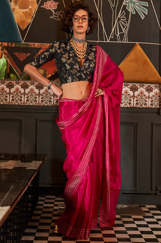 Extraordinary Dark Pink Soft Banarasi Silk Saree With Energetic Blouse Piece