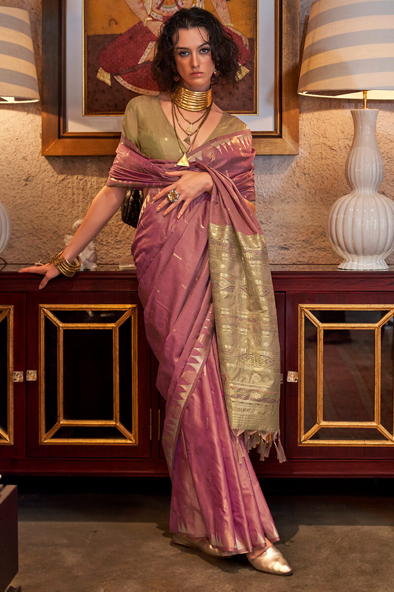 Divine Pink Soft Banarasi Silk Saree With Effervescent Blouse Piece