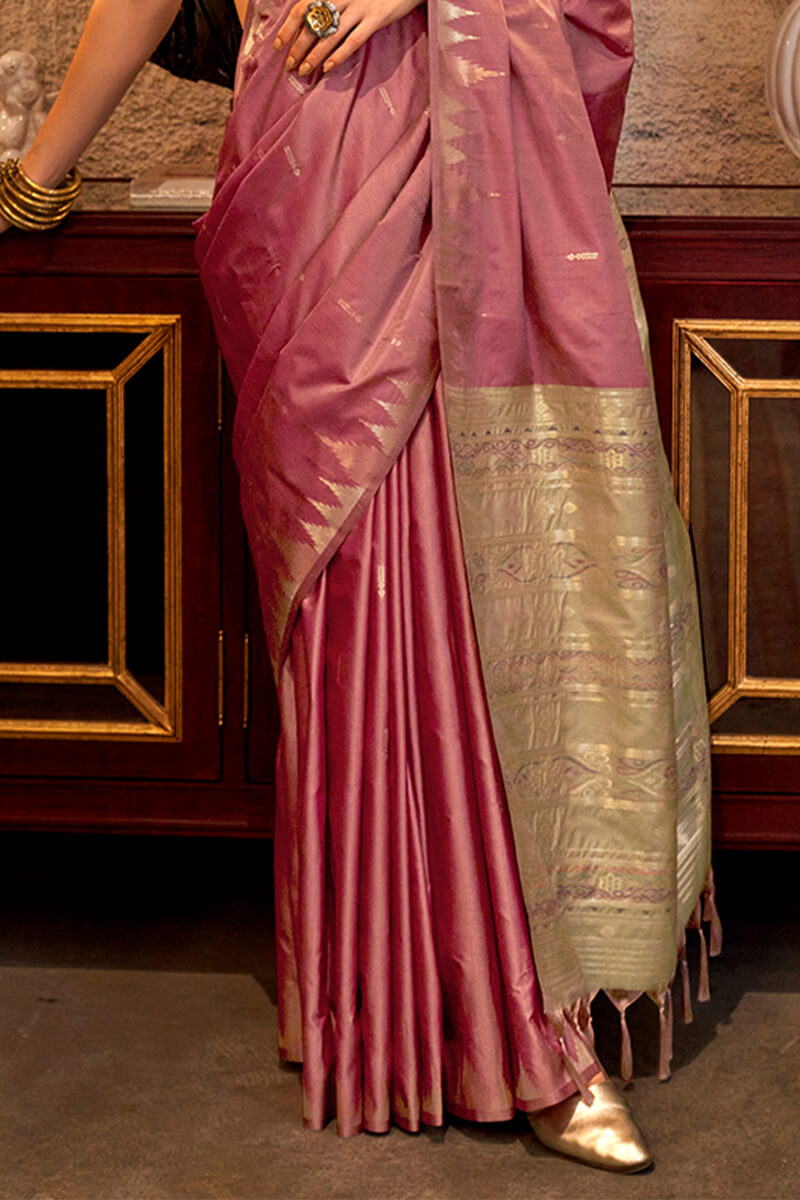 Divine Pink Soft Banarasi Silk Saree With Effervescent Blouse Piece