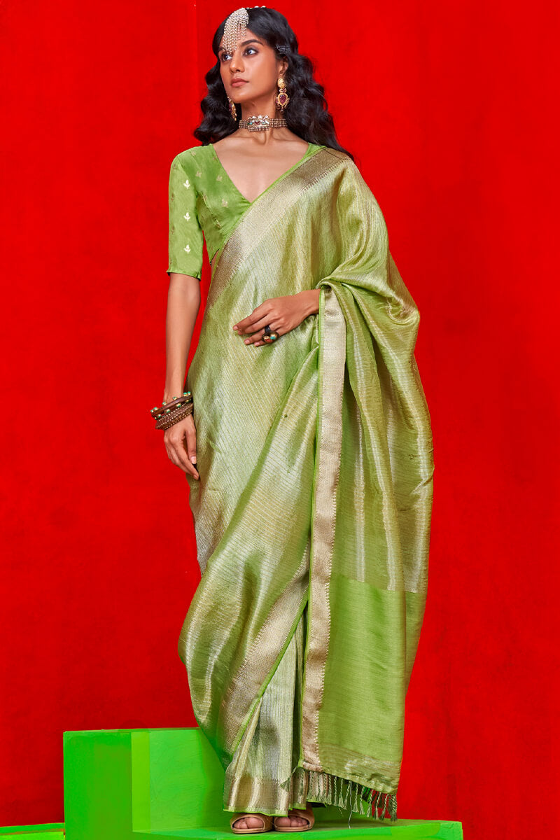 Beleaguer Green Soft Banarasi Silk Saree With Dalliance Blouse Piece