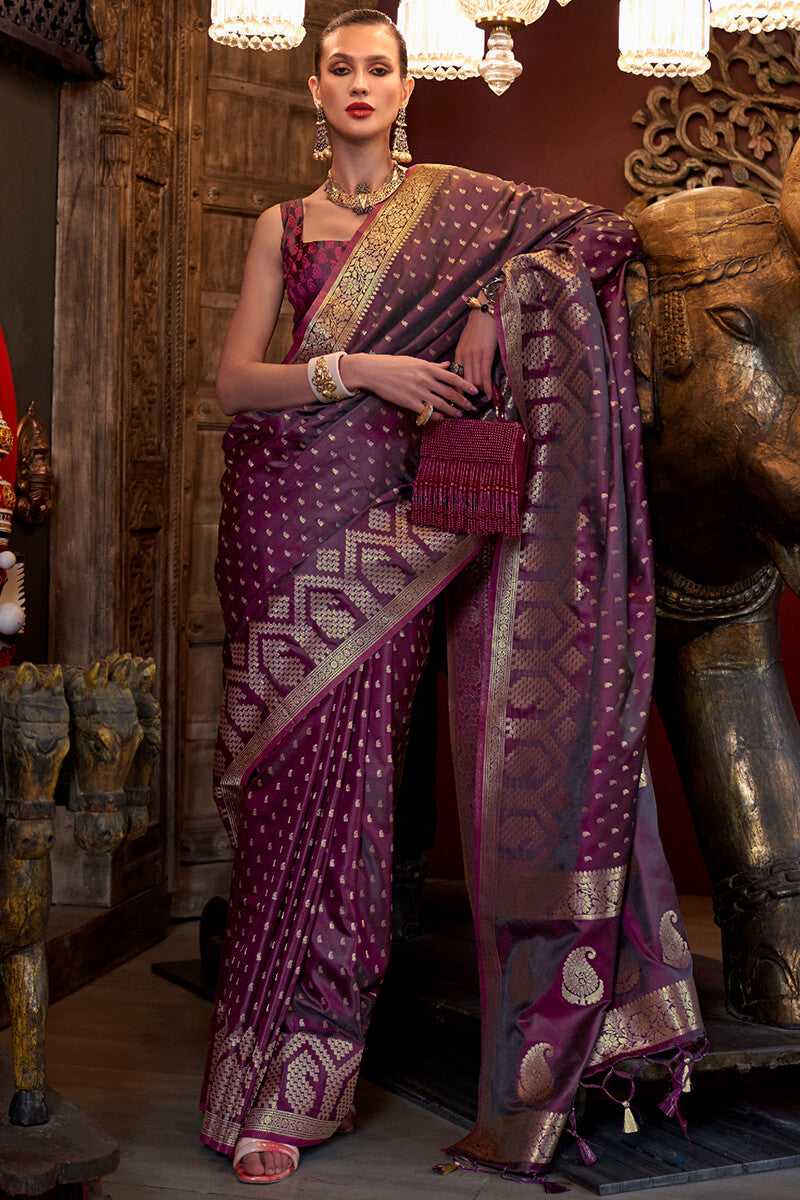 Majestic Purple Banarasi Satin Silk Saree With Jubilant Blouse