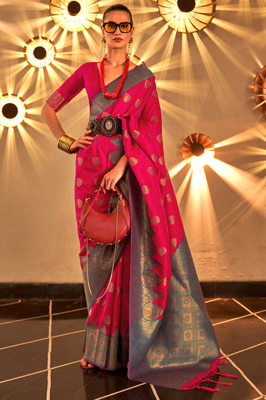 Captivating Dark Pink Soft Banarasi Silk Saree With Intricate Blouse Piece