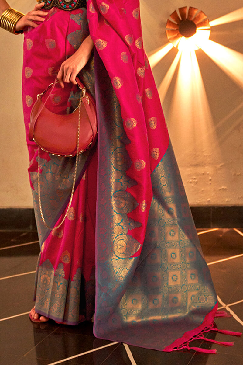 Captivating Dark Pink Soft Banarasi Silk Saree With Intricate Blouse Piece