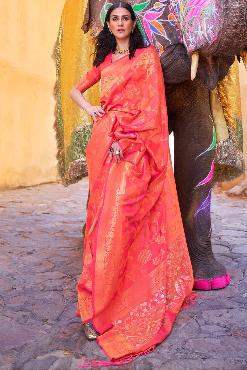 Fragrant Pink Soft Banarasi Silk Saree With Glittering Blouse Piece