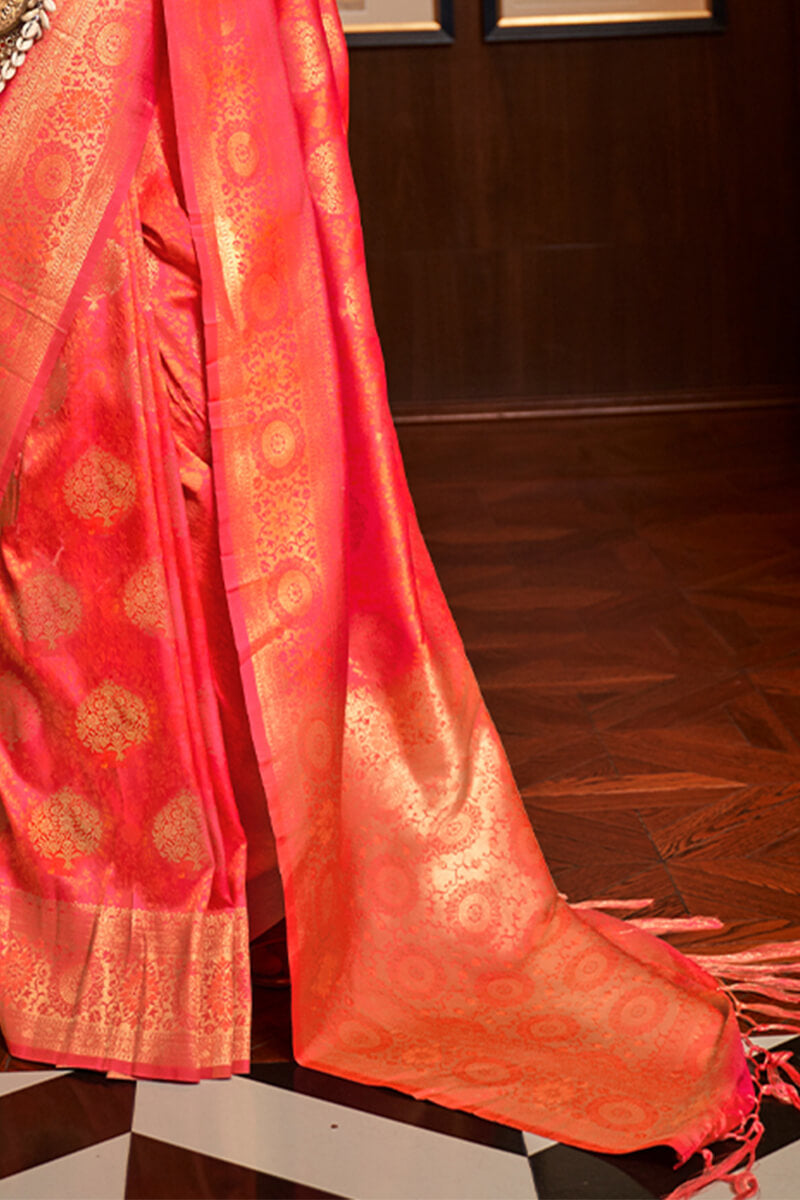 Beautiful Pink Kanjivaram Silk Saree With Adorning Blouse Piece