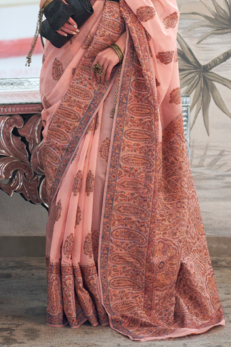 Exquisite Pink Pashmina saree With Entrancing Blouse Piece