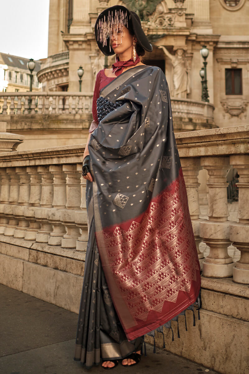 Energetic Black Soft Banarasi Silk Saree With Pretty Blouse Piece