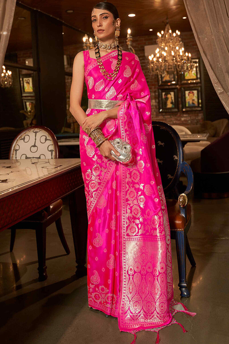 Demure Magenta Soft Banarasi Silk Saree With Forbearance Blouse Piece