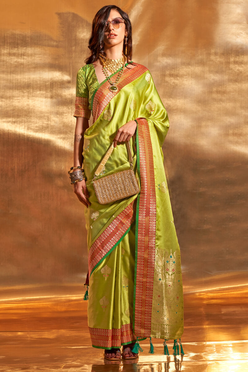 Adorning Green Soft Banarasi Silk Saree With Outstanding Blouse