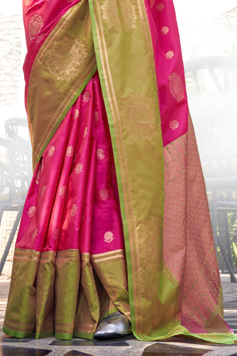 Mesmeric Dark Pink Soft Banarasi Silk Saree With Jazzy Blouse Piece