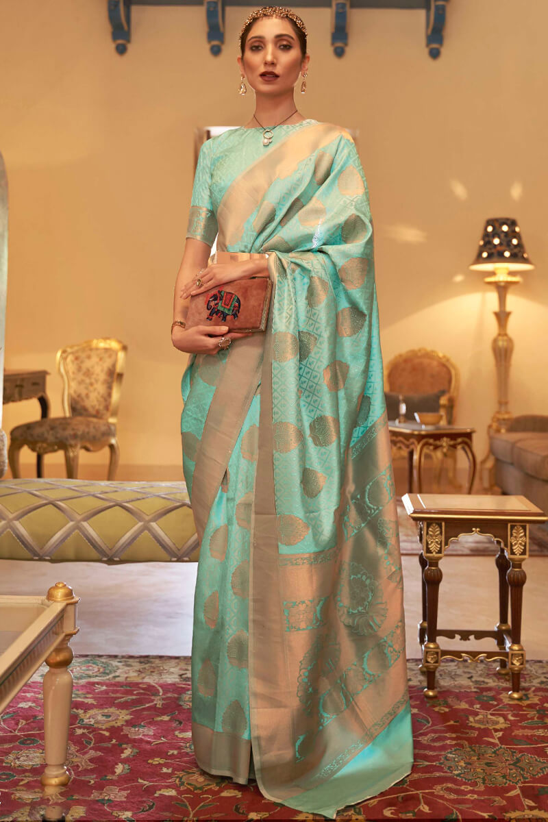 Inspiring Sea Green Soft Banarasi Silk Saree With Adoring Blouse Piece