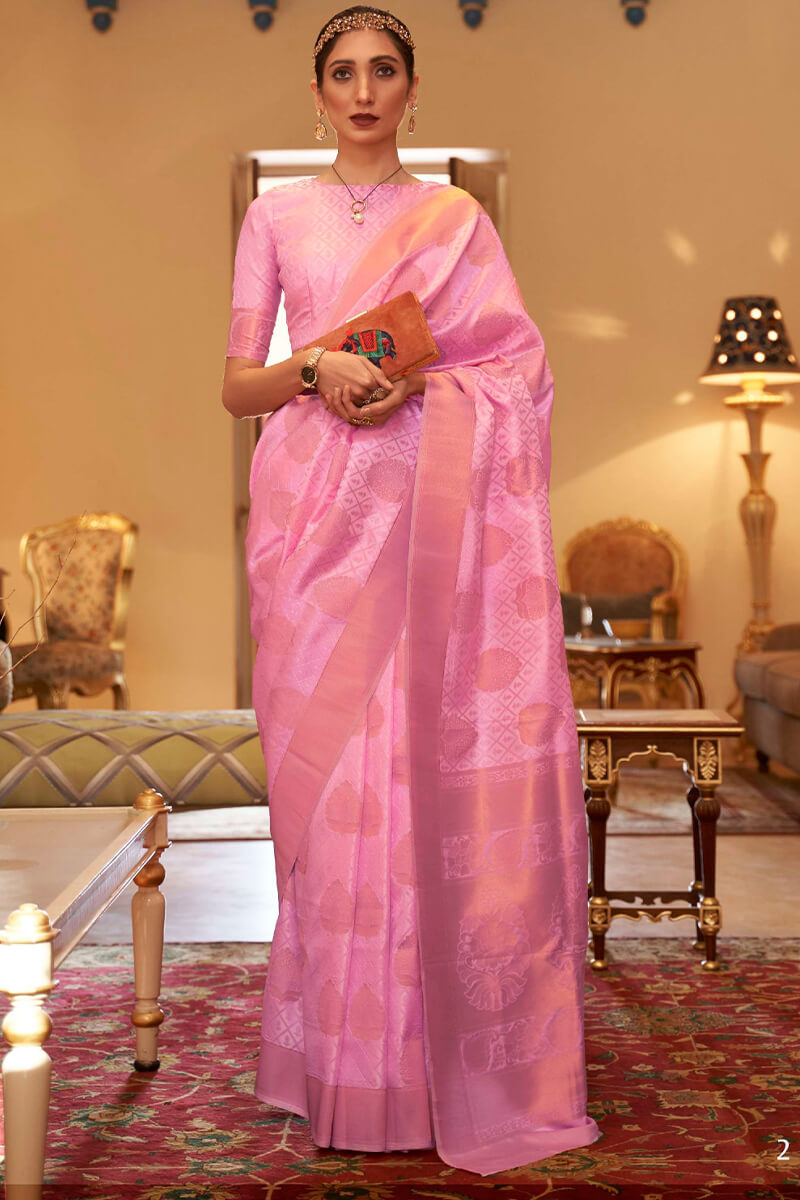 Beauteous Pink Soft Banarasi Silk Saree With Cynosure Blouse Piece