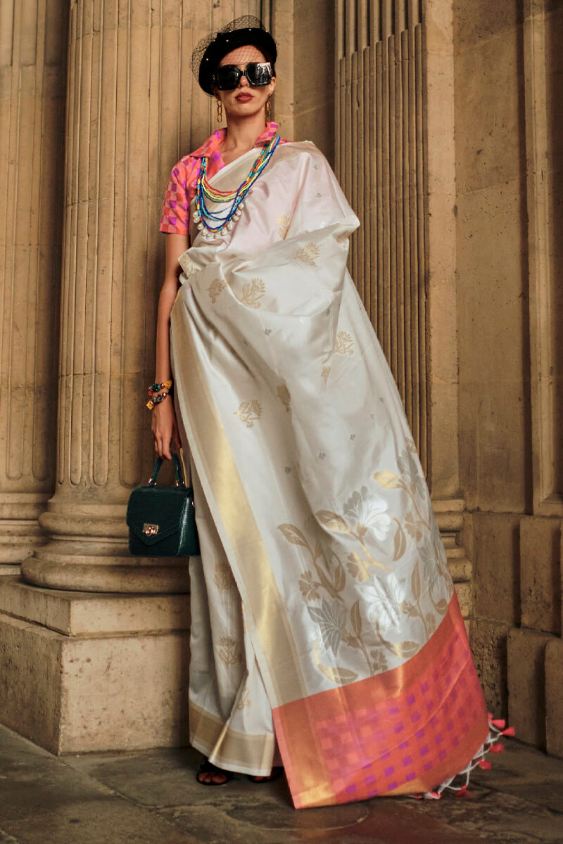 Chatoyant Beige Soft Banarasi Silk Saree With Ideal Blouse Piece