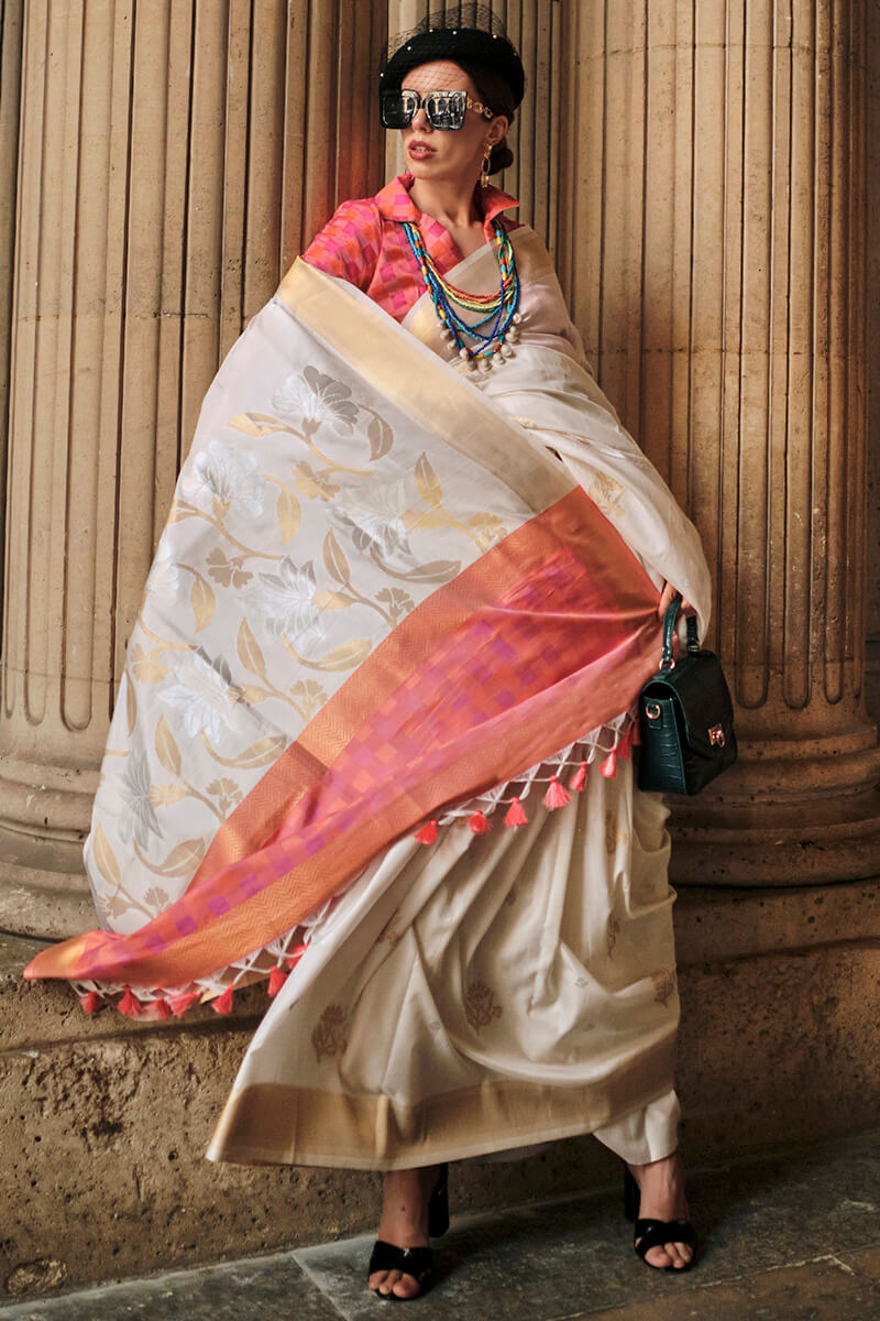 Chatoyant Beige Soft Banarasi Silk Saree With Ideal Blouse Piece