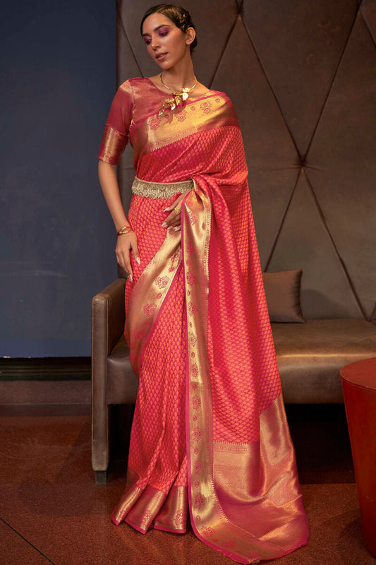 Fancifull Dark Pink Soft Banarasi Silk Saree With Classic Blouse Piece