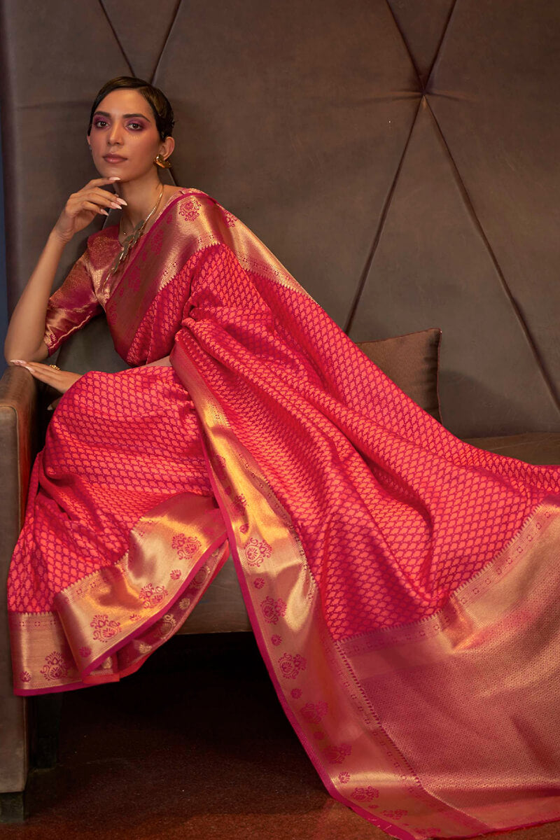 Fancifull Dark Pink Soft Banarasi Silk Saree With Classic Blouse Piece