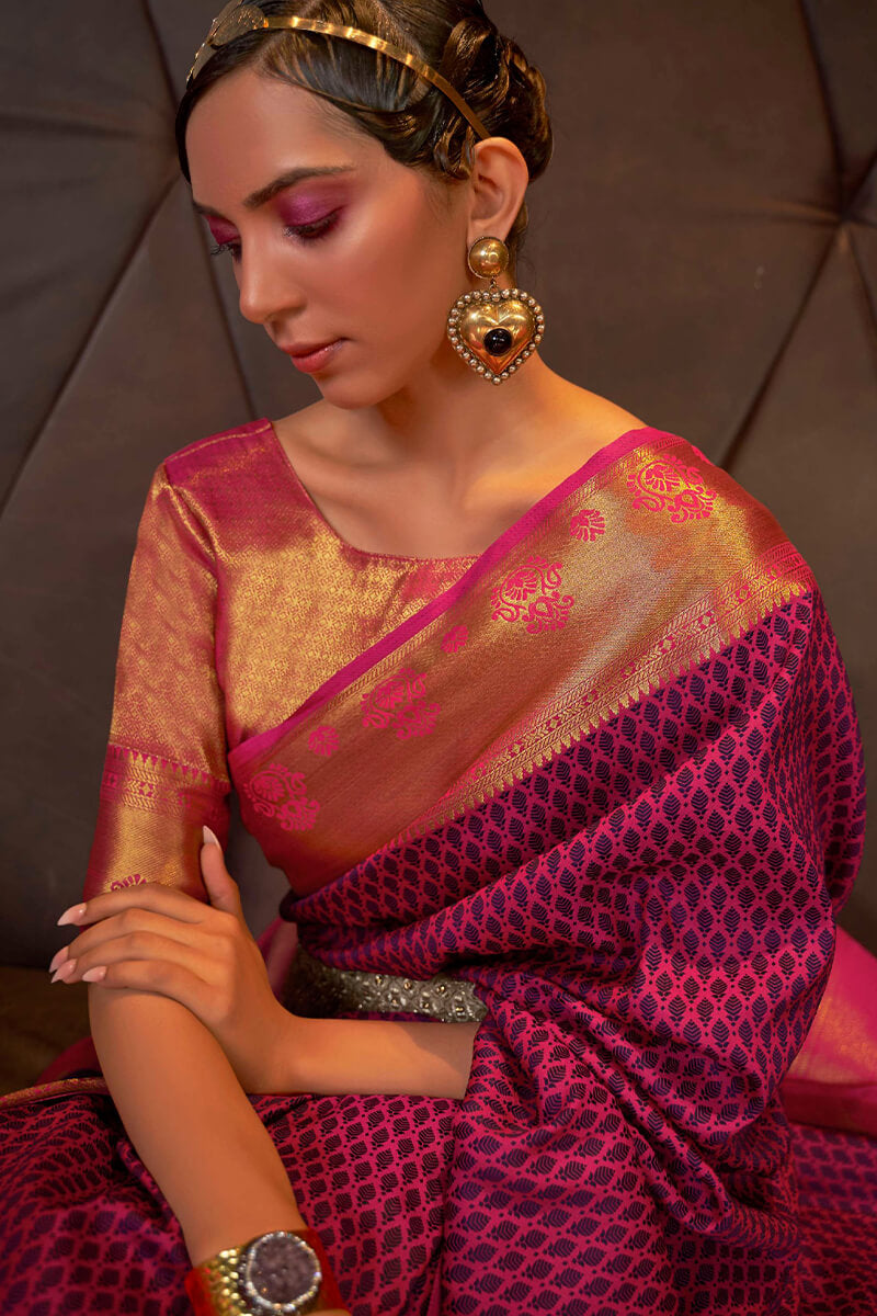 Excellent Magenta Soft Banarasi Silk Saree With Cynosure Blouse Piece