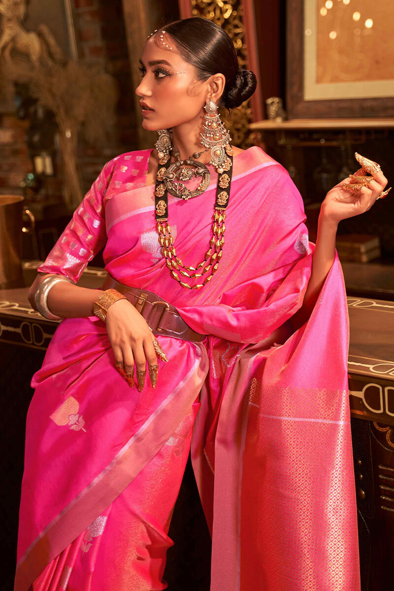 Classy Dark Pink Soft Banarasi Silk Saree With Extraordinary Blouse Piece