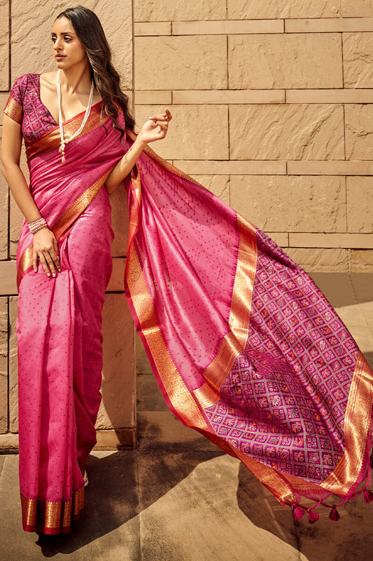 Imaginative Pink Patola Silk Saree with Imaginative Blouse Piece