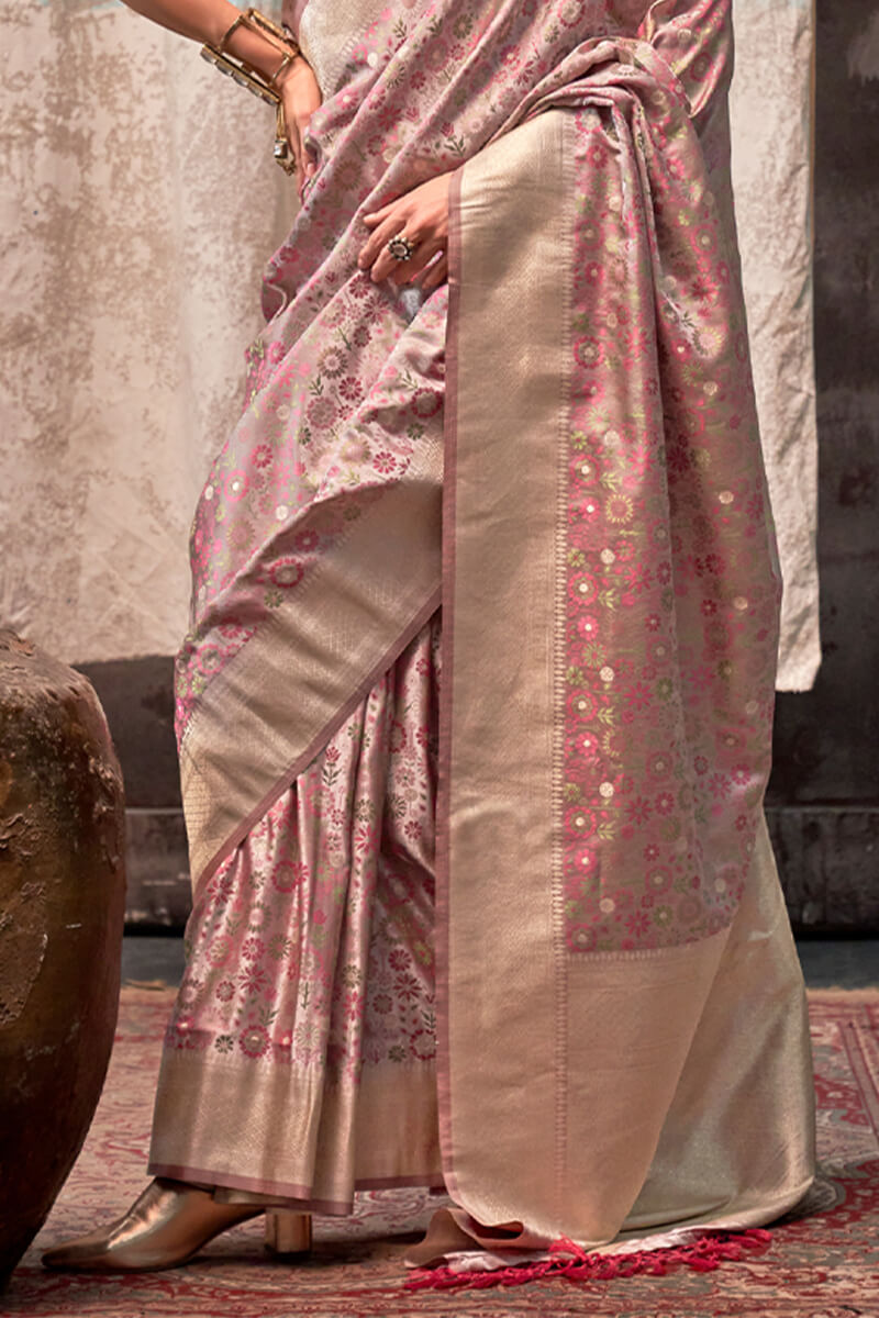 Desiring Light Pink Banarasi Satin Silk Saree With Gratifying Blouse