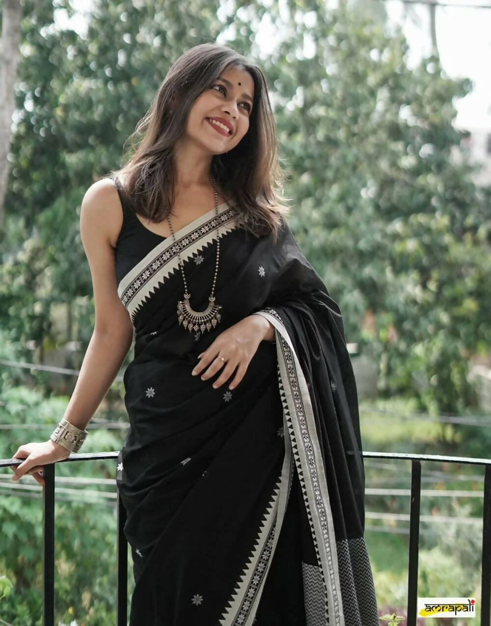 Black Cotton Saree With Weaving Work